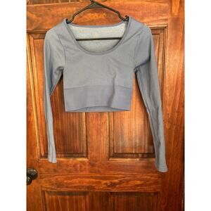 OFFLINE by Aerie Ribbed Cropped Top Square Neckline Long sleeve Blue Small